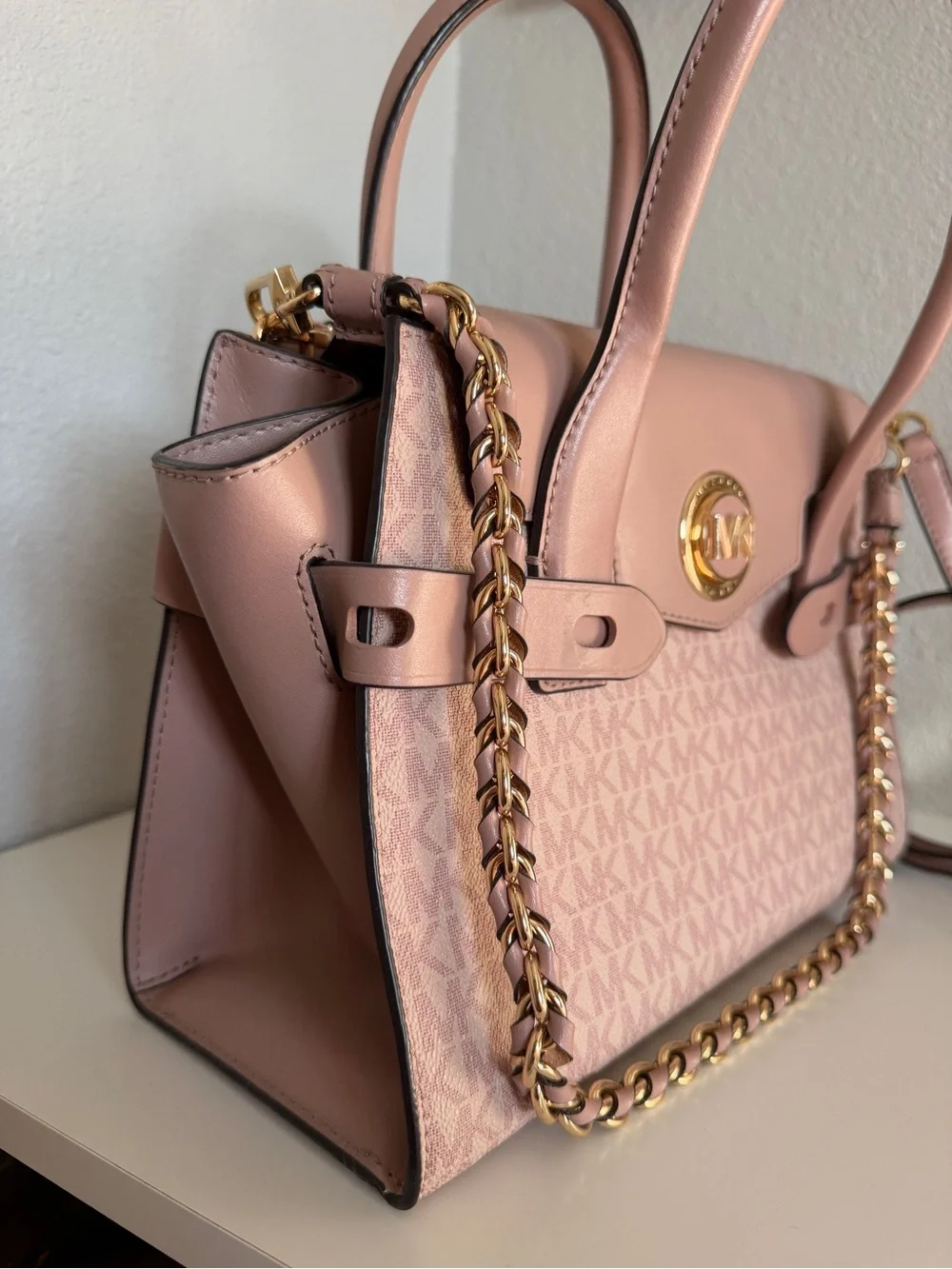 Michael Kors Blush Pink Satchel with Gold Chain Accent
